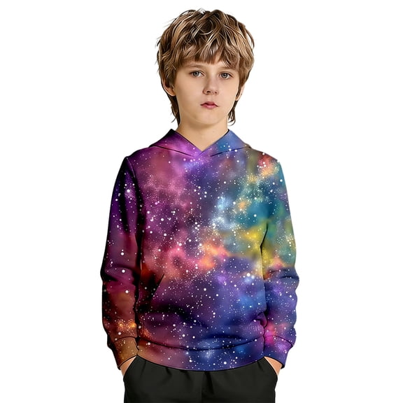Cute Hoodies For Girls - Girls Galaxy Print Hooded Sweatshirt Soft Pullover With Pockets Cozy Casual Outerwear For Kids,