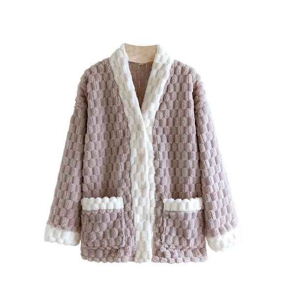 Betivan Women's Winter Thickened Fleece Long-Sleeved Cardigan Loose Fit Warm Home Wear for Cold Weather Comfort, Cozy Indoor Lounging