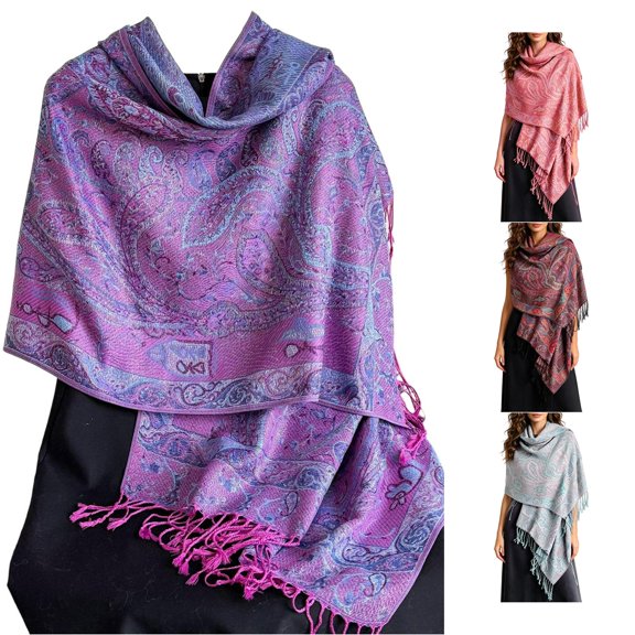 Daznico Scarf for Women, Elegant Paisley Print Scarf Long Shawl Wrap Autumn Winter Warm Floral Bohemian Fringed Shoulder Neck