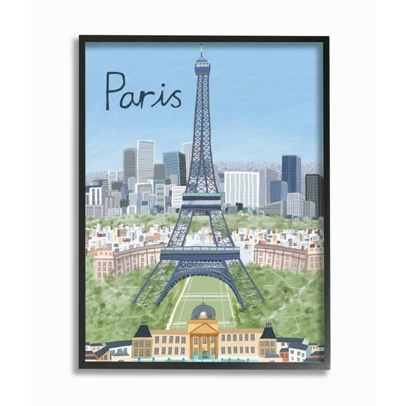 Stupell Industries Paris Colorful Landmarks French City European Architecture Framed Wall Art Design by Carla Daly, 16" x 20", Black Framed