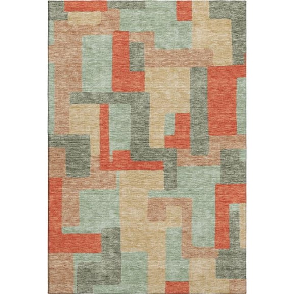 HomeRoots 675728 5 x 8 ft. Sage Orange & Beige Geometric Washable Machine Made Rectangle Area Rug with UV Protection