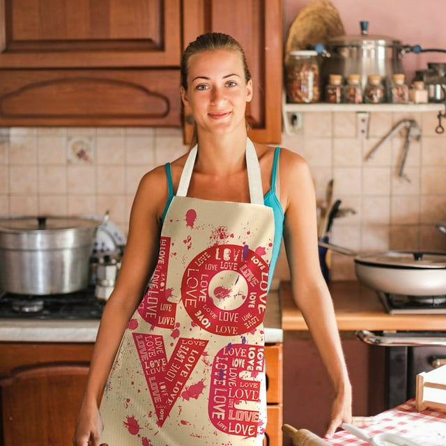 Dvkptbk Apron 1Pc Parent Adult The Family Kitchen Valentine's Day Print Linen Family Aprons Kitchen Essentials