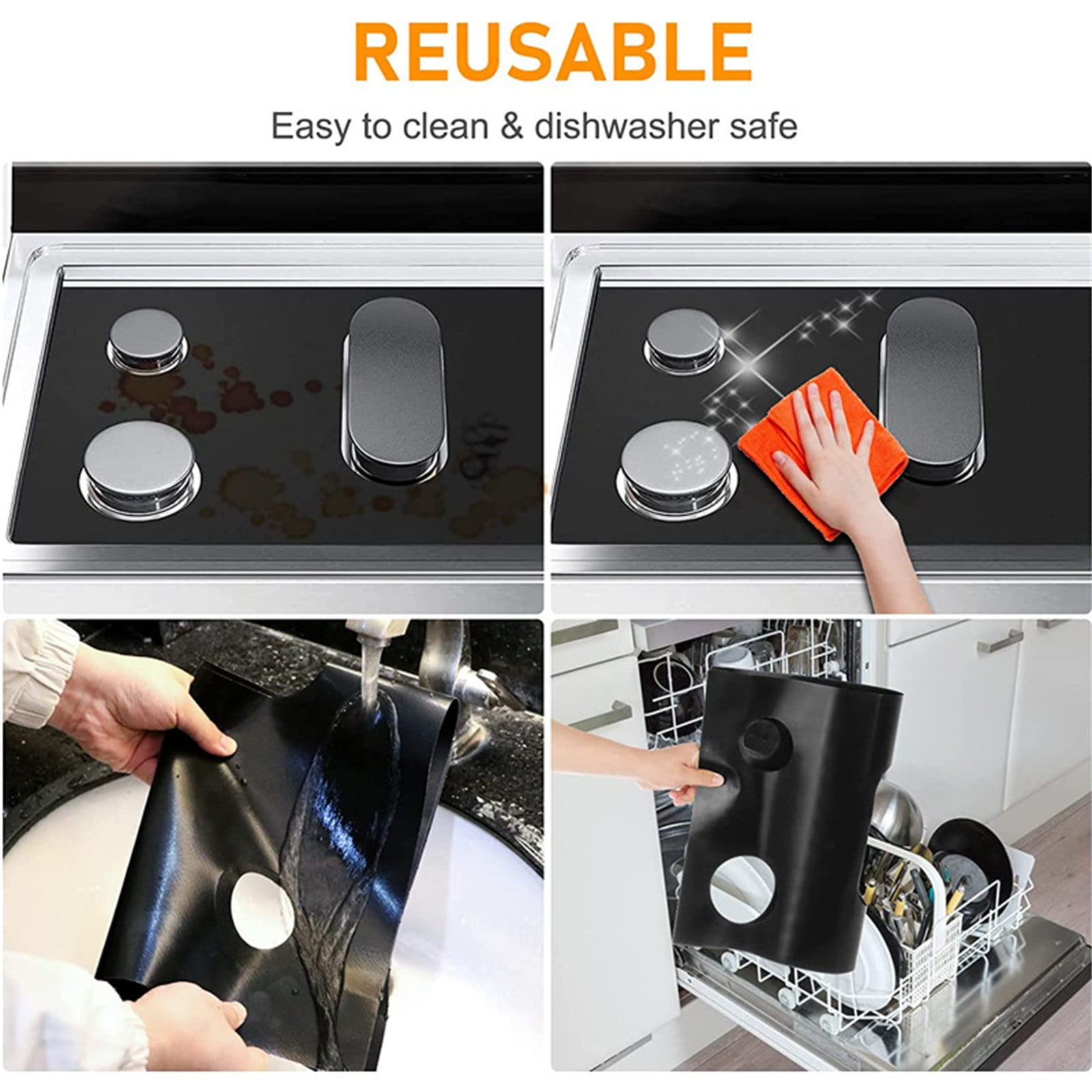 MOPOOR Stove Guard Stove Top Protector Non Stick Reusable Stove Burner Liners Compatible with Gas Electric Stove Range Reusable, Non-Stick, Fast Clean Liners for Kitchen/Cooking