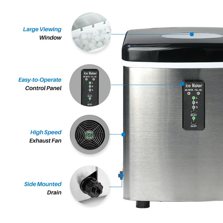 SMETA 33Lbs/24H Ice Maker Machine Compact Countertop Stainless Steel , Automatic Self Cleaning, Silver