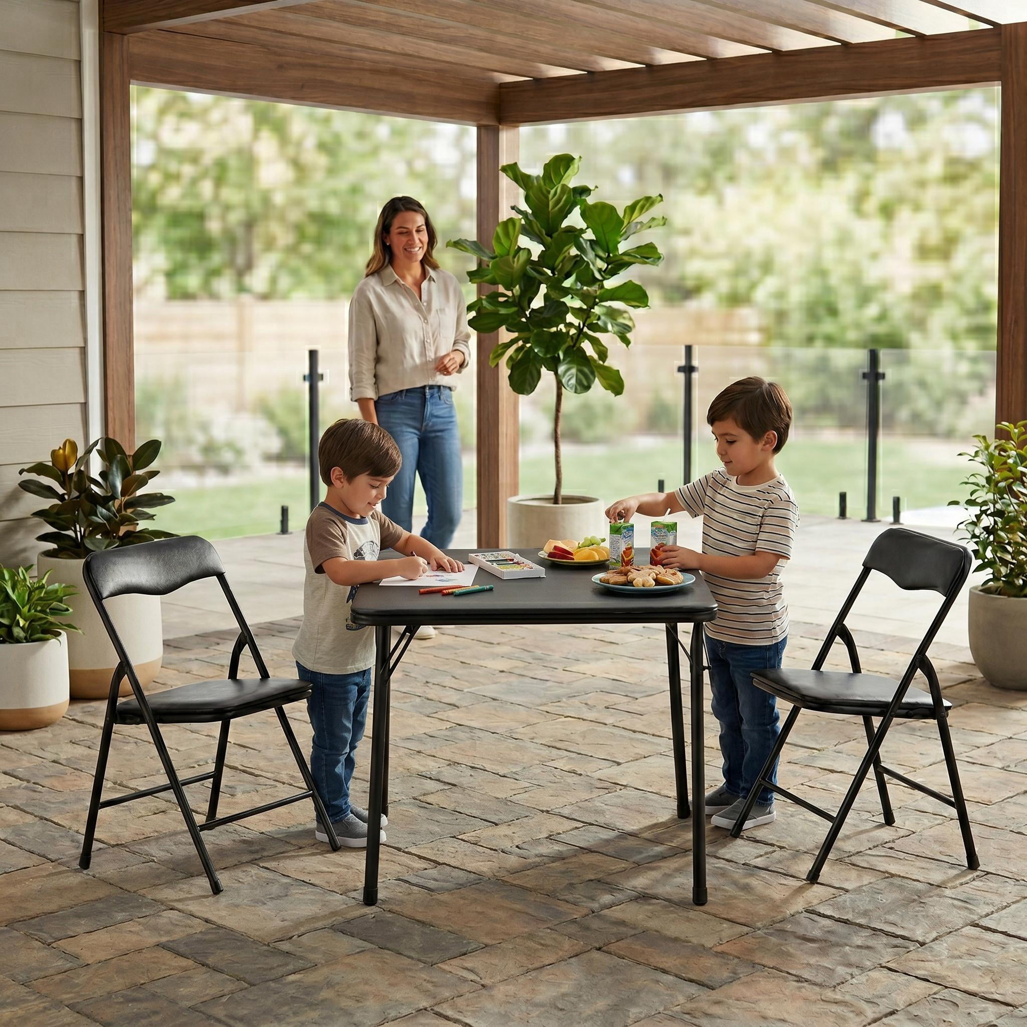 Homy Casa Kids Picnic Table Set of 3, Foldable Table and Chairs for Outdoor & Indoor Play, Black