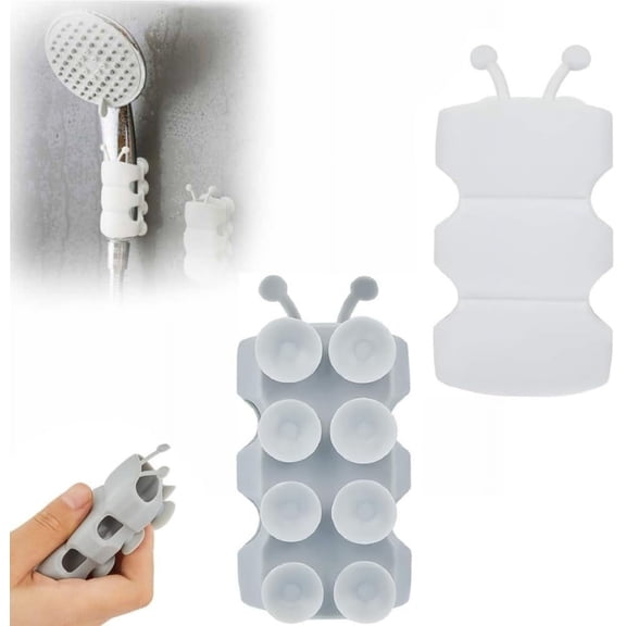 Silicone Shower Head Holder,2025 Upgrade Universal Relocatable Shower Head Suction Cup Holder, Adjustable Shower Holder for Bathroom Non Drilling (White Gray)