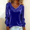 thumbnail image 2 of VISALY Womens Cowl Neck Velvet Blouse Sequin Sleeve Pullover Top Elegant Glitter Sparkly Long Sleeve Shirts Fall Winter Dressy Casual Blouses Trendy Basic Tee Shirts Tunic Tops for Party Blue L, 2 of 5