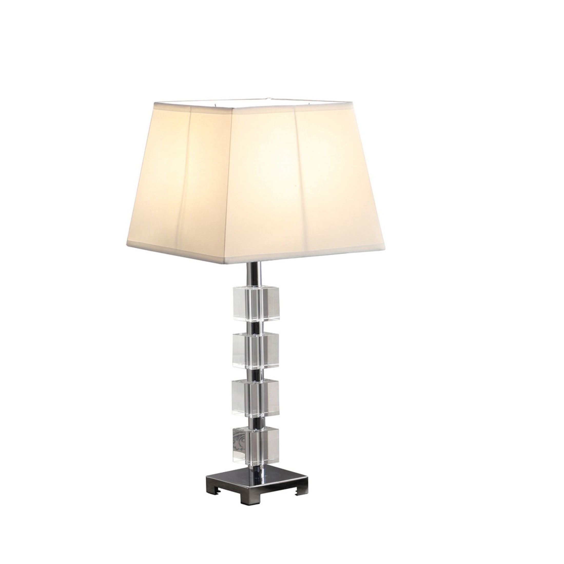 Noble House Wendi 25" Glam Crystal Table Lamp, Cube-Ice Design, Chrome Metal, Square Shade, for Living Room, White