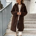 thumbnail image 7 of Kixjoy Shearling Coats for Women Oversized Plush Open Front Coat Long Sleeve Basic Lapel Jackets Fashion Thermal Fall Coat for Women, Coffee M, 7 of 7