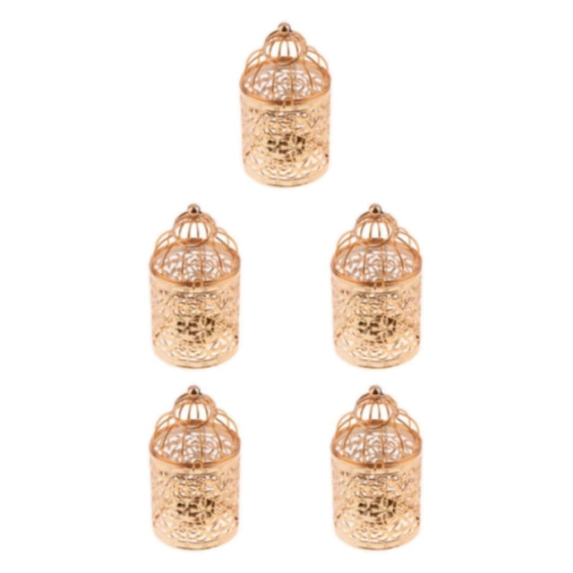 Guardoinrt Electroplated Metal Birdcage Shape Tea Light B- Candle Holder Rose Gold Type B 5Set