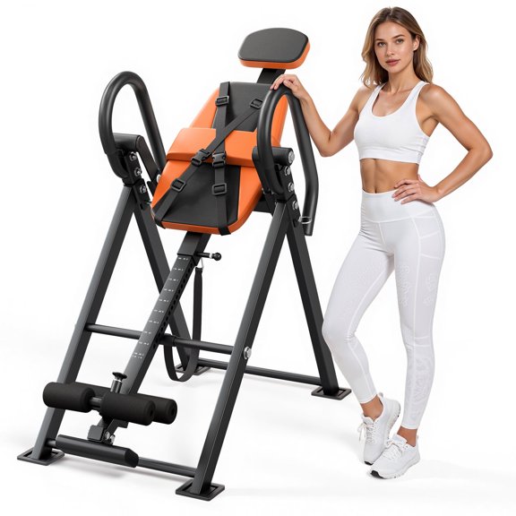 VEVOR Inversion Table, 300 lbs Capacity Heavy Duty Back Inverter Stretcher, Inverted Table with Dual-Roller Locking, Decompression Tables for Shoulders, Neck,Back, Multi-Angle Adjustable Tether Strap