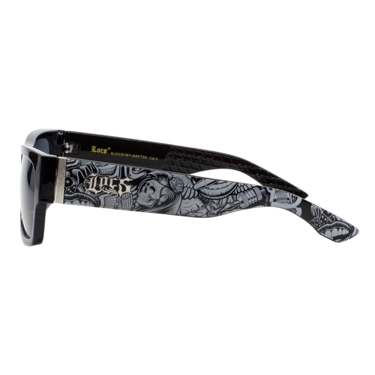 Locs Hardcore Shades, Shiny Black Rectangular Sunglasses, Skull