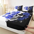 thumbnail image 3 of Manfei Happy Valentine'S Day Full Size Sheets,Gothic Skull Skeleton Bed Sheets,Blue Floral Flowers Sheet Sets For Adults,Microfiber Bedroom Decor,4pcs, 3 of 7