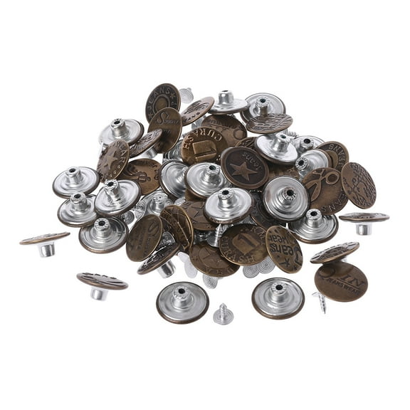 50pcs Mixed Style Metal No Sew Replacement Repair Jean Pants Buttons 20mm DIY Cr