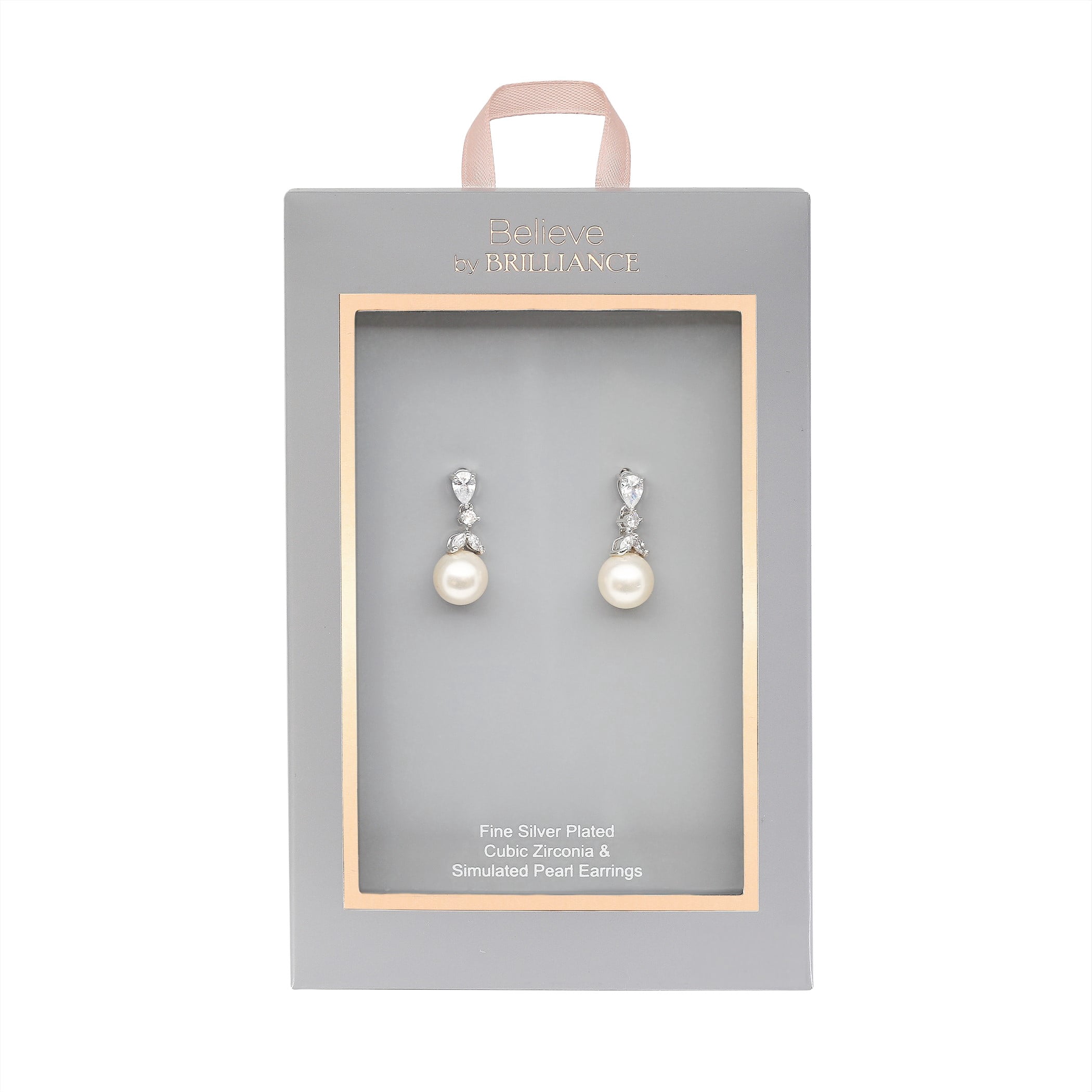 Believe by Brilliance Fine Silver Plated Cubic Zirconia and Simulated Pearl Drop Earrings