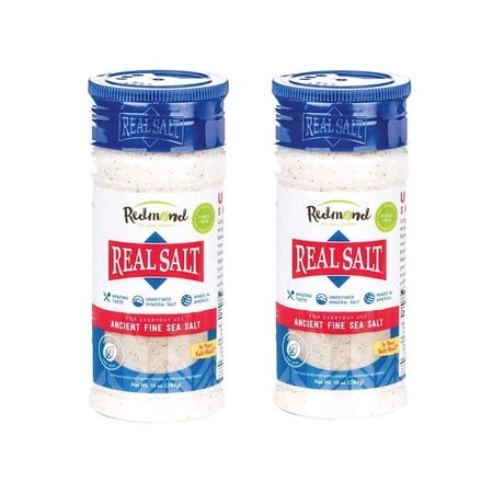 Redmond Real Sea Salt - Natural Unrefined Gluten Free Fine, 10 Ounce Shaker 2 Pack