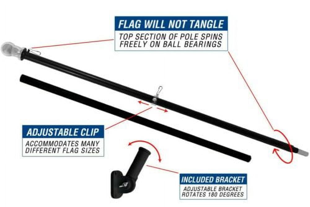 6ft Spinning Stabilizer Flag Black Pole & Bracket Kit & 3'x5' USA Poly Flag