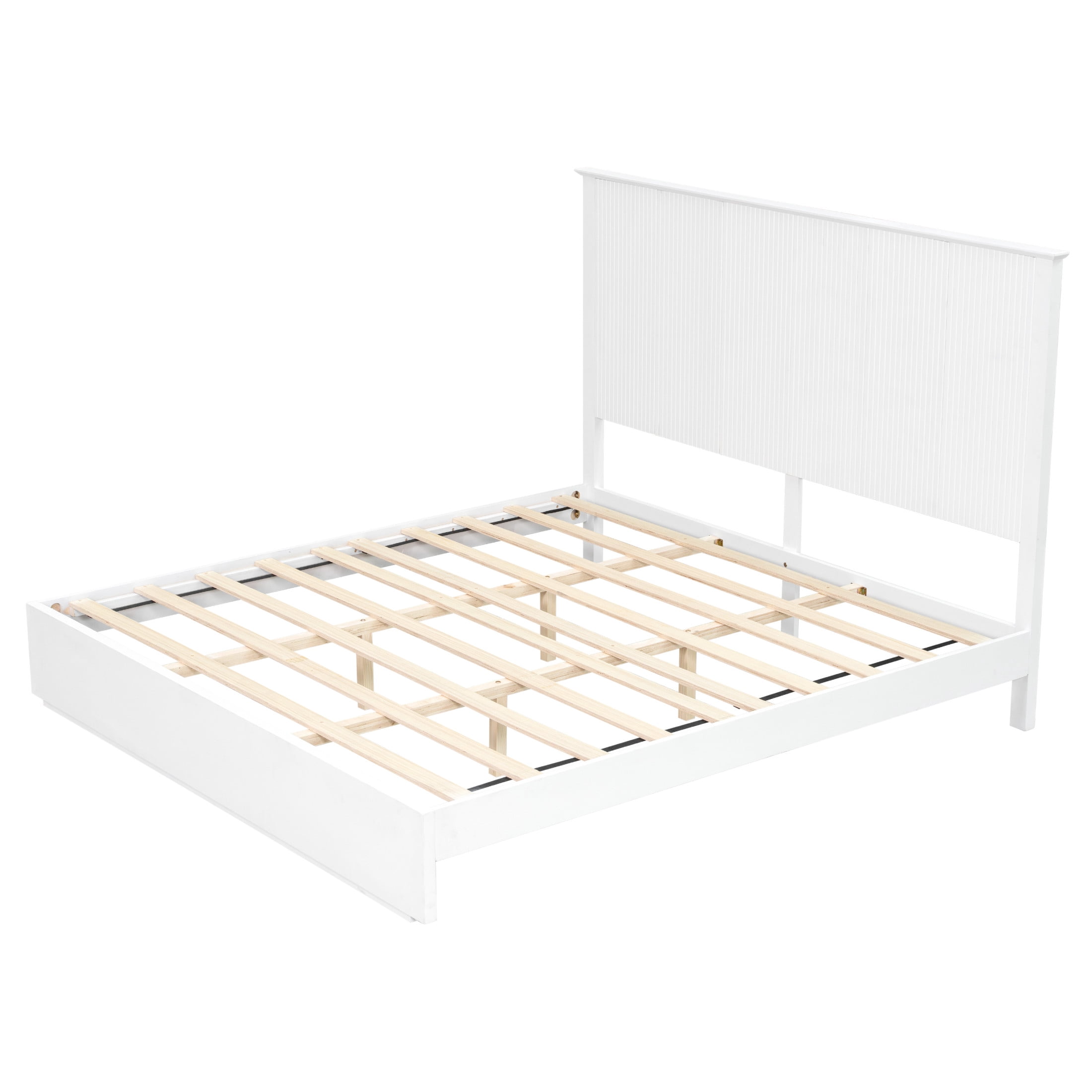 Christopher Knight Home Contemporary King Size Solid Wood Platform Bed Frame, Slat Support, White