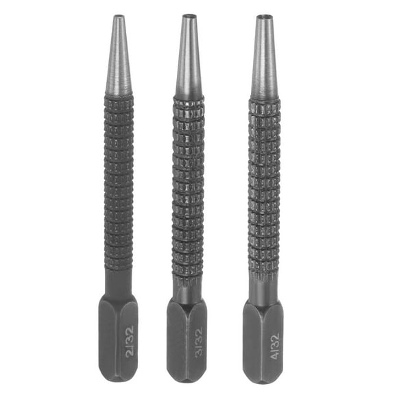 Uxcell 3pcs Center Punch Set 2/32" 3/32" 4/32" Carbon Steel Non-Slip Nail Setter Punch