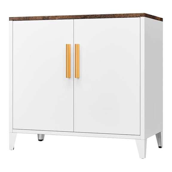 30" H Outdoor Storage Cabinet, Sideboard Buffet Cabinet, 2 Doors, Metal, Adjustable Shelf, Kitchen,Coffee Bar, Garden, Entryway, Table Cupboard,16" Dx 32" Wx30 H White