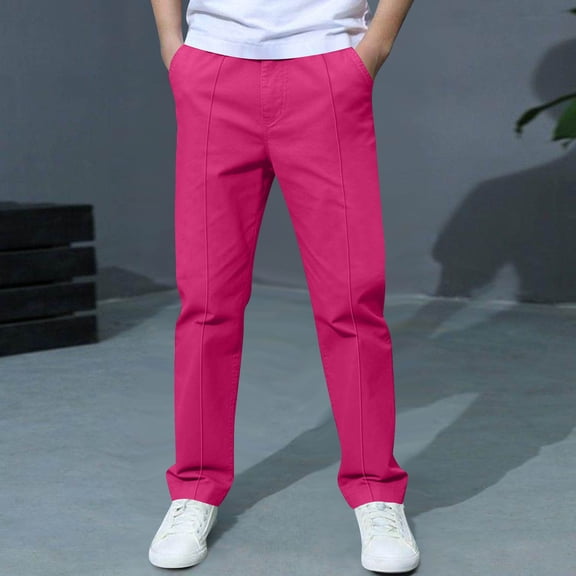 Oiangi Cargo Pants for Boys Elastic Waist Straight Leg Pants Casual Multi-Pocket Trousers for Back to School Hot Pink 12-14 Years