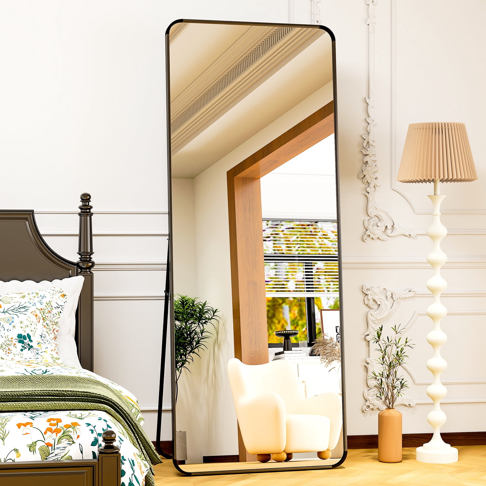 Anyrose 64"x21" Rectangle Full Length Mirror Floor Mirror with Stand Wall Mounted,Black
