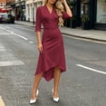 thumbnail image 5 of Bxsruta Womens Dress Midi Length V Neck 3/4 Sleeve High Low Cocktail Dresses, 5 of 7