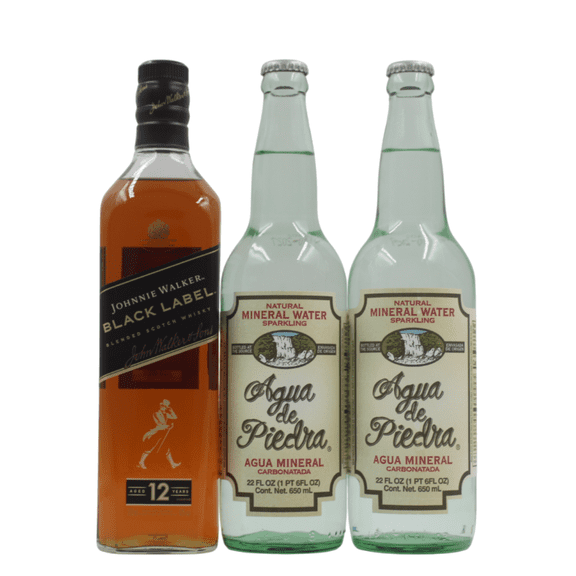 Johnnie Walker Black Label 750 ml + 2 Aguas Minerales Agua de piedra 650 ml