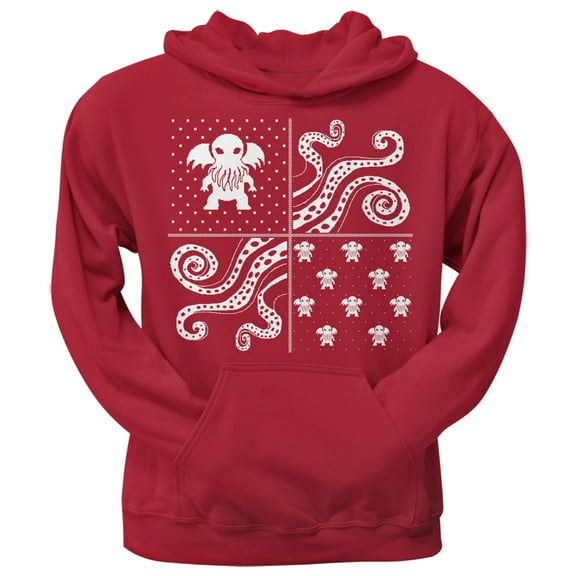 Cthulhu Lovecraft Dimensions Ugly Christmas Sweater Red Adult Pullover Hoodie - X-Large