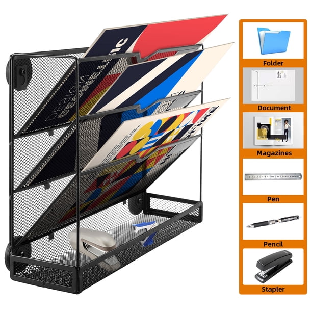 KingFurt 3Tier File Holder, Vertical Hanging Mesh Metal File