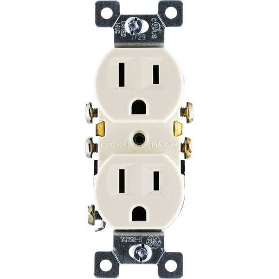GE Heavy-Duty Duplex Receptacle Electrical Outlet, Light Almond 15A - 42478