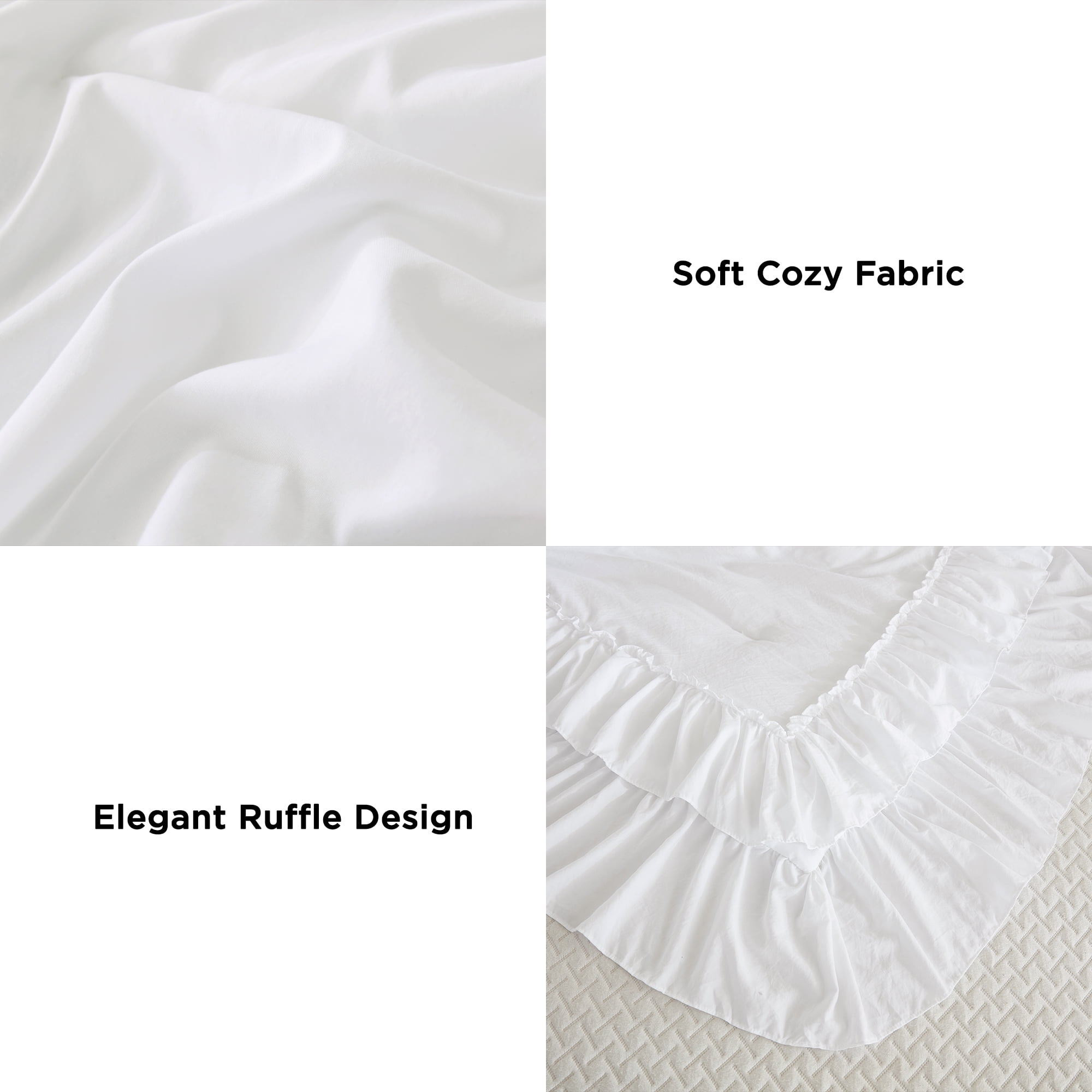 ANGENIA Full Size Comforter Set White - 3 Pieces Soft Cozy Fluffy Ruffle Bedding Comforter Sets, All Season Lightweight Farmhouse Down Alternative Bed Set for Girls Teens Boys Kids