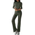 thumbnail image 2 of Conjuntos de 2 Piezas para Mujer, Larga, Cuello Redondo, Pantalones Acampanados de Cintura Alta, Conjuntos de Chándal, Ropa de Calle. Verde S, 2 of 9
