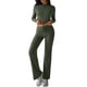 thumbnail image 2 of Conjuntos de 2 Piezas para Mujer, Larga, Cuello Redondo, Pantalones Acampanados de Cintura Alta, Conjuntos de Chándal, Ropa de Calle. Verde L, 2 of 9