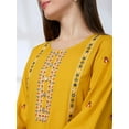 thumbnail image 4 of Globus Women Round Neck Bell Sleeves Embroidered A-Line Kurta With Straight Pants Festive Set, 4 of 6