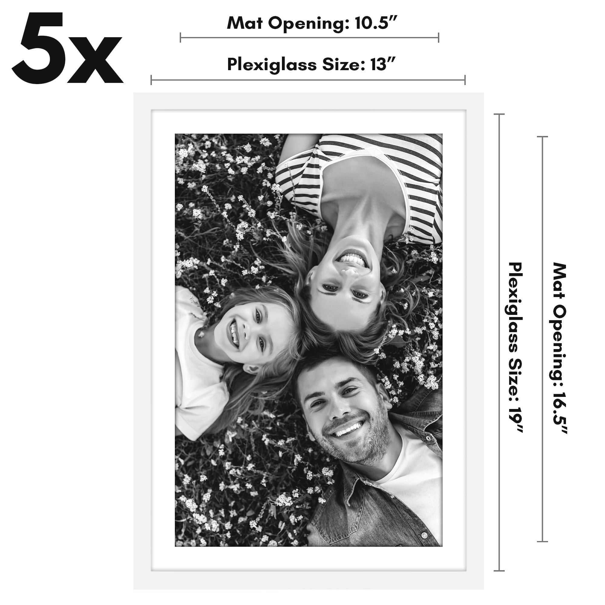 Americanflat 13x19 Picture Frame with Polished Plexiglass with 11x17 Mat 5 Pack Display Photo Galleria - White