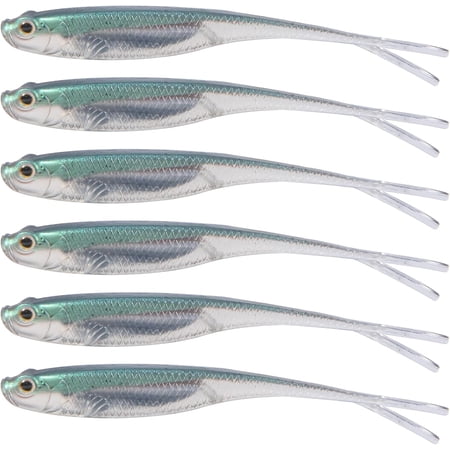 Soft Plastic Baits Fork Tail Soft Jerkbait Minnow Lures 3 to 4-3/4 Inches Soft Swimbaits Jerk Shad Baits Crappie Bass Fishing Lures Green 4.75 -5 Pack