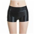 thumbnail image 2 of Endives Women's Shiny Booty Short High Waist Stretchy Metallic Color Shorts Bottoms Dance Festival Shorts Womens Metallic Booty Shorts Club Wear Nightwear Performance Black M, 2 of 5