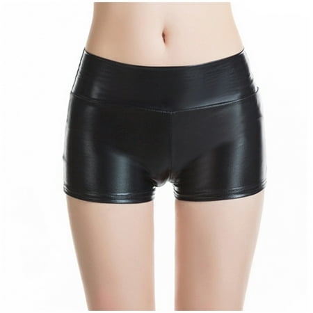 Outfmvch Shorts for Women Gym Shorts Women Solid Bare Imitation Leather Lingerie Pants Sexy Slim Buttocks Short Pants Womens Sweatpants Black Xl