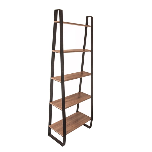 CASA FERRO Librero moderno de acero y superficies de MDF tipo nogal - Acero Negro, MDF color Nogal CASA FERRO Industrial