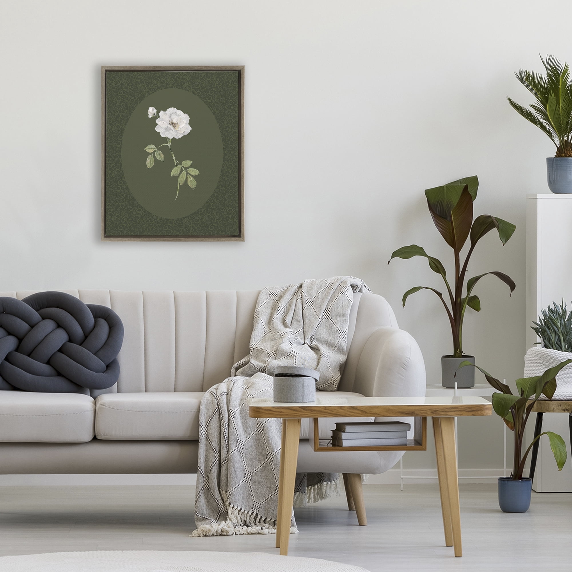 Stupell Industries White Rose on Emerald Brown Framed Floater Canvas Wall Art, design by Sally Swatland