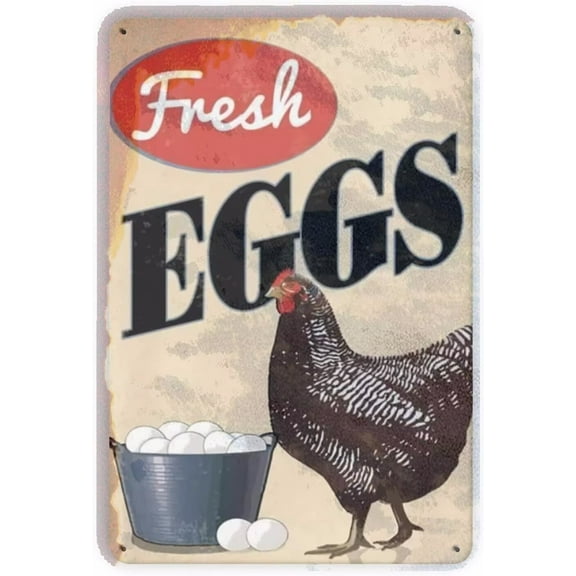 Tin Poster Metal Sign Fresh Eggs Chicken S,Chicken Yard S Chicken Coop Decor Farmhouse 12 X 16 Inches Wall Plaque Retro Vintage Signs
