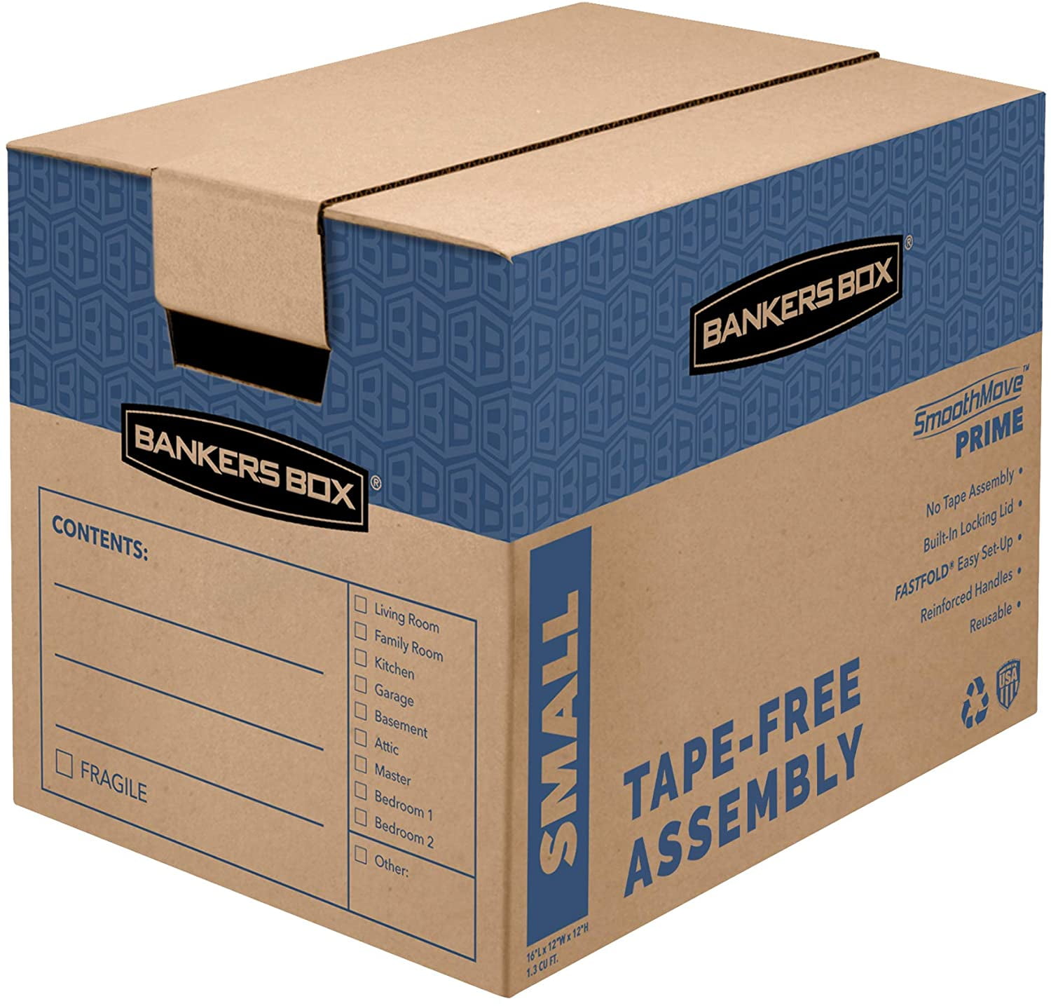 Bankers Box SmoothMove Prime Moving Boxes, TapeFree, FastFold Easy Assembly, Handles, Reusable