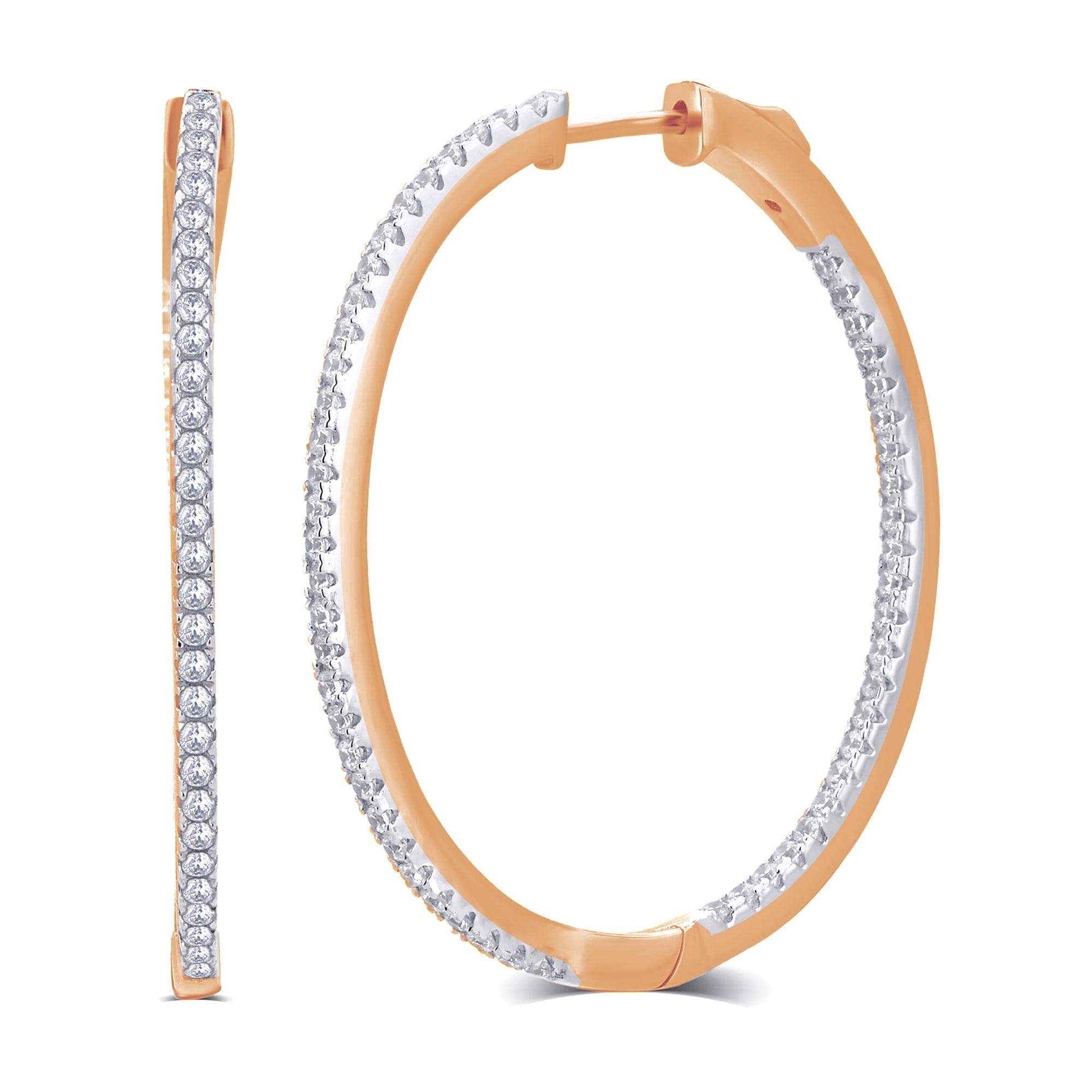 1/2 Carat T.W.CZ Rhodium Overlay Brass Outside Hoop Earring 20mm.