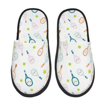 Balery Cute Tennis Rackets Slient Indoor Furry Fleece Comfort House Shoes Soft Non-Slip Home Shoes Cotton slippers House Slippers-- Large