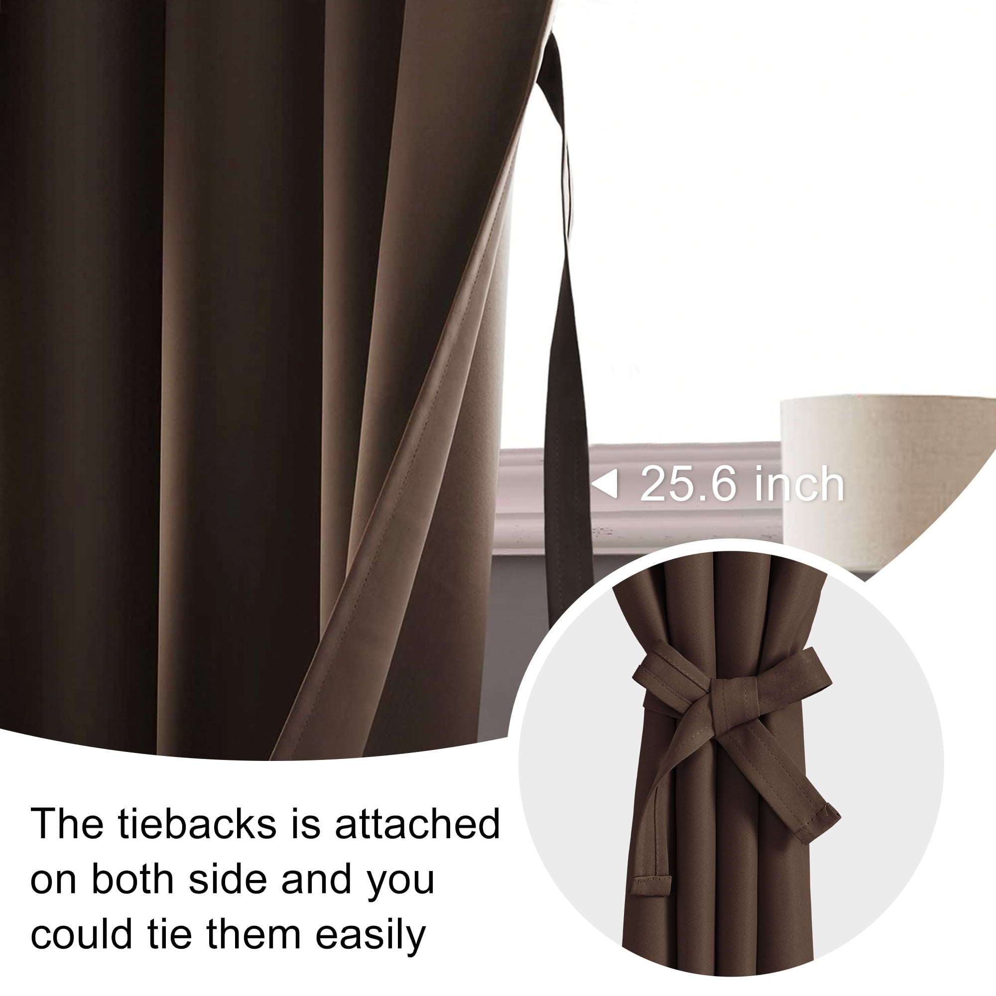 JIUZHEN Short Curtains Half Window Curtains for Bedroom - Cafe Room Darkening Privacy Energy Saving Blackout Curtain Panels for Bathroom, Set of 2 Panels with Tiebacks, 38 x 45 Inch Length, Brown