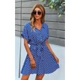thumbnail image 3 of Femmes Robes Casual Manches Courtes Bouton Imprimé Floral vers le Bas V Cou Été Boho Midi Robe, 3 of 6