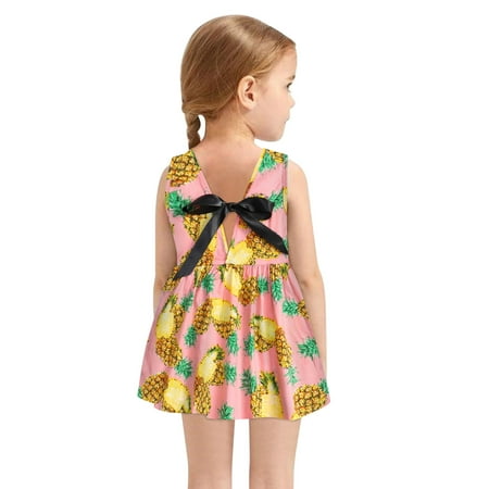 

Huilaibazo Girls Dress 1-6Y Toddler Baby Kids Girls Sleeveless Pineapple Fruit Skirt Princess Dresses Clothes