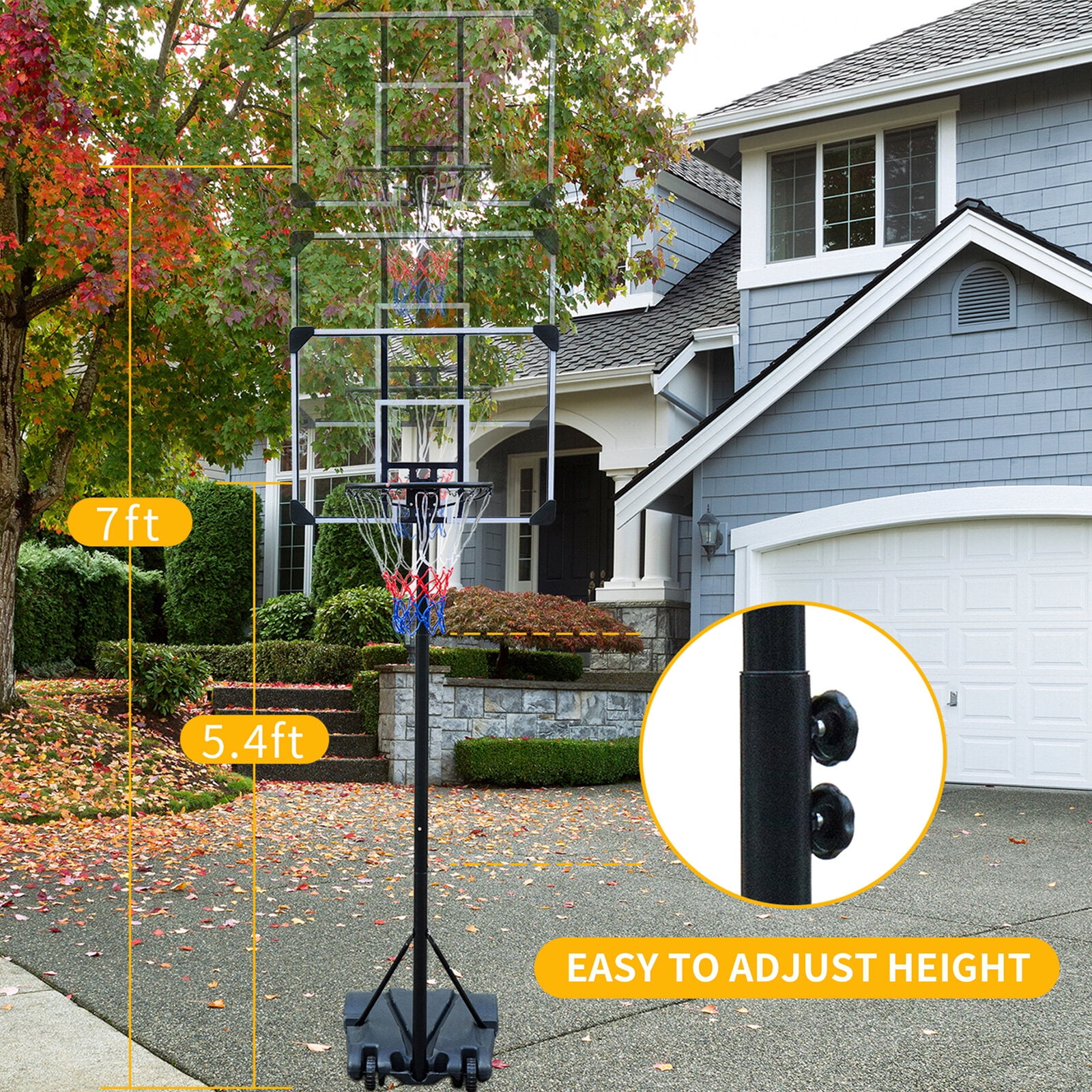 Basketball Hoop Portable Basketball Hoop Stand with Wheels for Kids Youth Adjustable Height 5.4ft - 7ft Use for Indoor Outdoor Basketball Goals Play Set,Basketball Goal