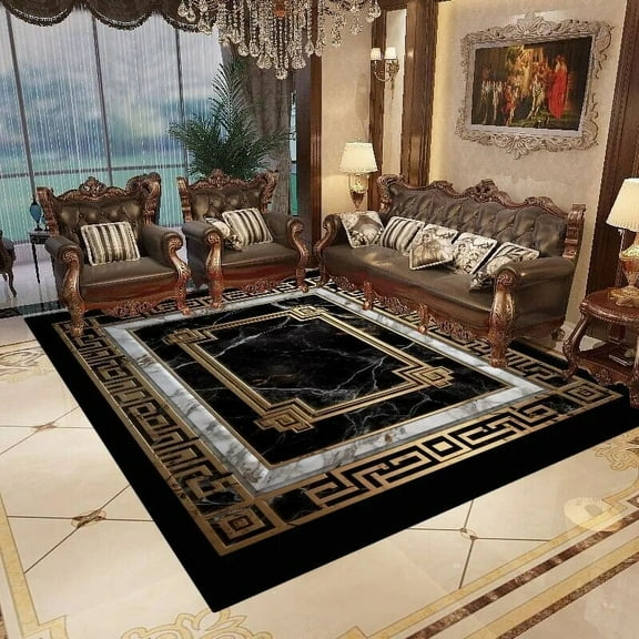 European geometry living room carpets luxury gold black frame rugs decoration bedroom study large area rug washable floor mat